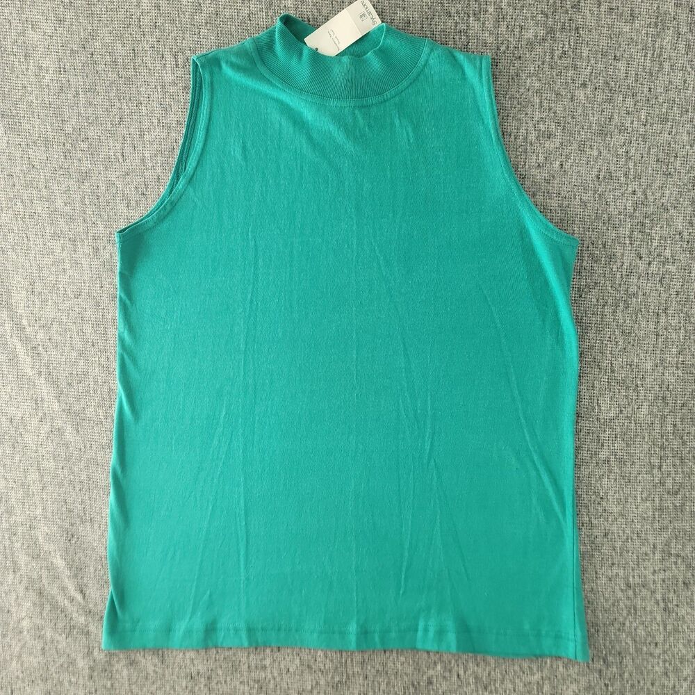 VTG 70s 80s Deadstock NWT Mock Neck Tank Top M Green Sycamore Reference Point